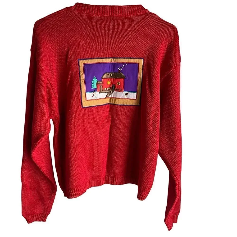 Herman Geist Sweater Women's Large Red Christmas Holiday Santa Pullover